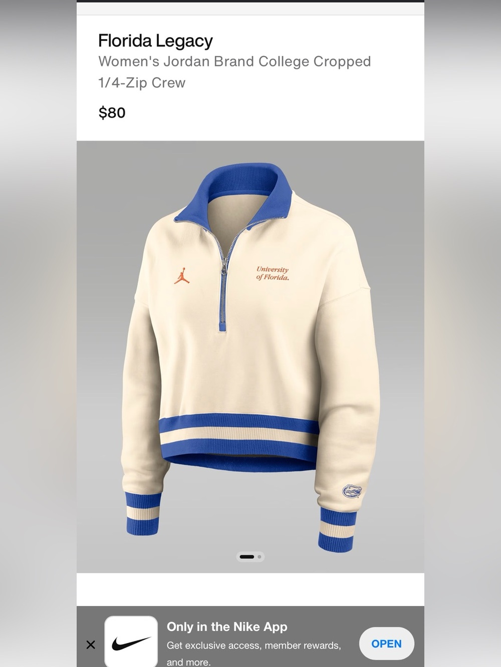 Jordan Cream and Blue Quarter-Zip Pullover